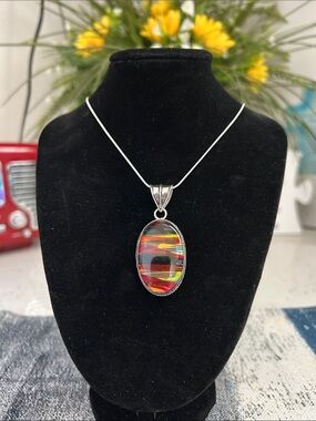 Sterling Silver Ammolite Opal Gemstone Pendant Necklace